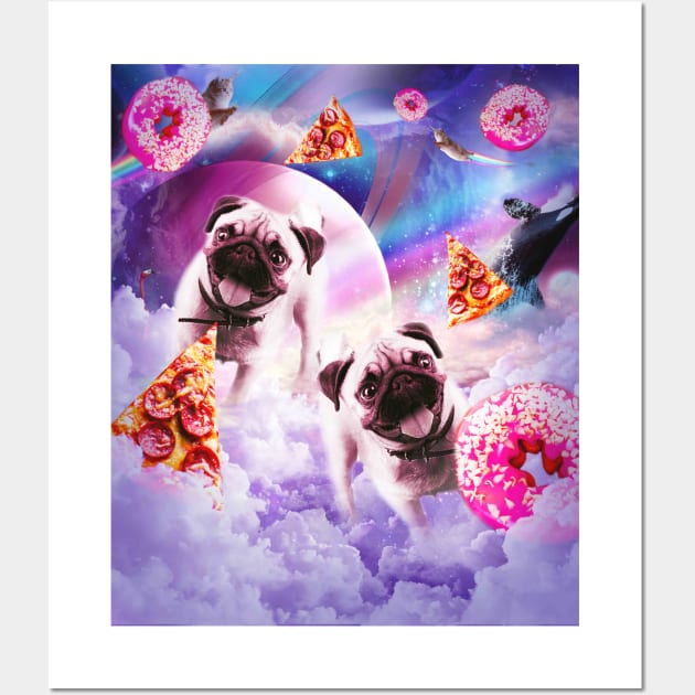 Pugs In The Clouds With Donut And Pizza Wall Art by Random Galaxy